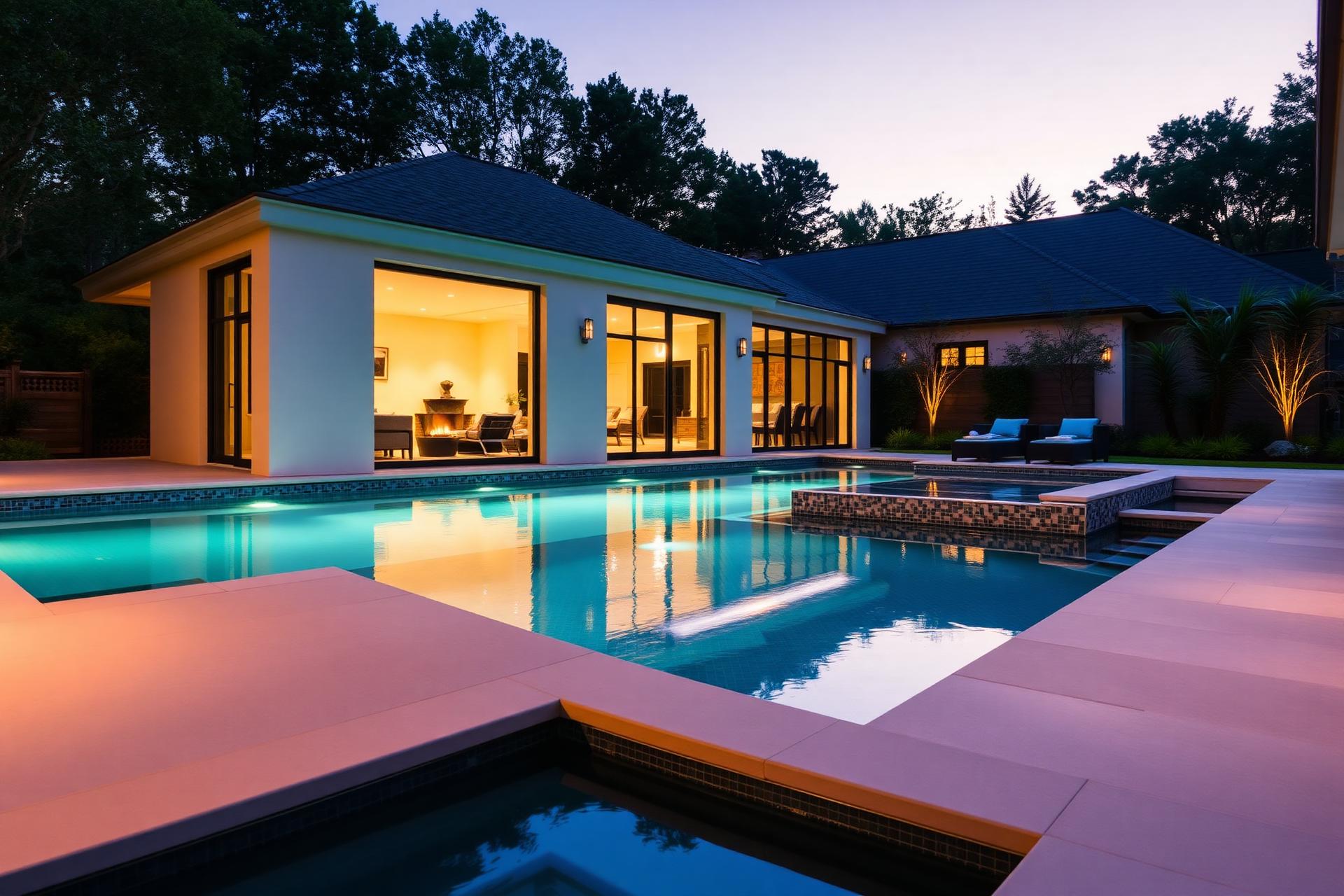 Luxury pool at dusk